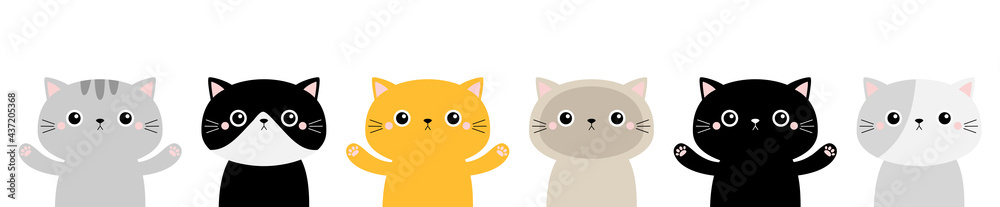 Kawaii cat face head icon set line. Kitten silhouette. Different breeds. Cute funny cartoon baby character. Happy Valentines Day. Notebook sticker print template. Flat design. White background. Kawaii cat face head icon set line. Kitten silhouette. Different breeds. Cute funny cartoon baby character. Happy Valentines Day. Notebook sticker print template. Flat design. White background.