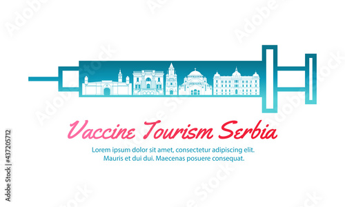 oncept travel art of vaccine tourism of Serbia,vector illustration