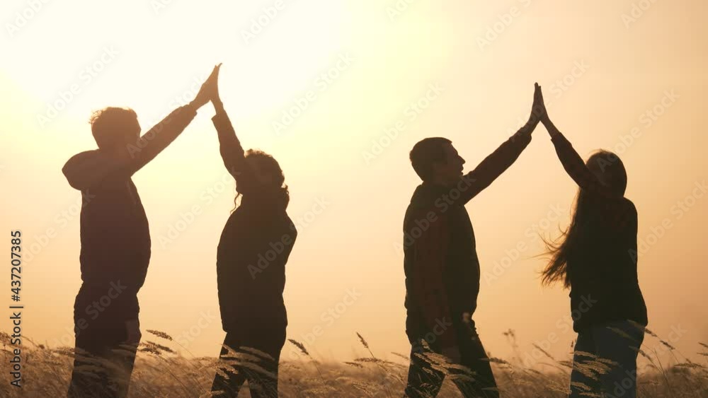 teamwork group of people, achieving common goals, success.Silhouette ...