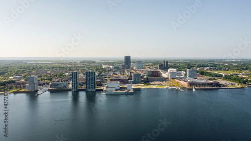 Almere city center aerial panorama. Flevoland, The Netherlands.