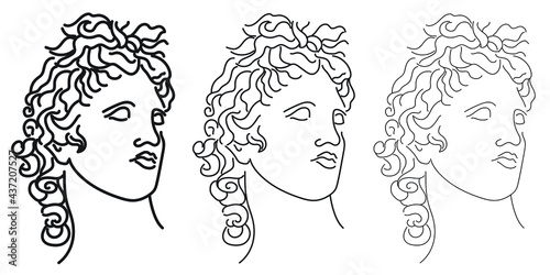 Apollo. Vector black and white line drawing. Isolated illustration of greek god Apollon foe angraving. Print design.