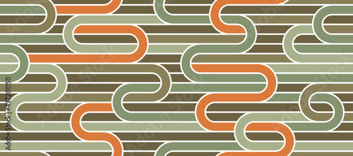 Seamless pattern with twisted lines, vector linear tiling background, stripy weaving, optical maze, twisted stripes.