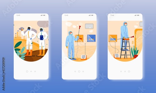 Air quality testing indoors and outdoors. Mobile app screens, vector website banner template. UI, web site design.