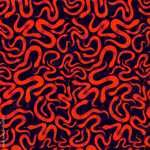 Snakes seamless textile, vector background with a lot of serpents endless texture, stylish fabric or wallpaper design, dangerous poisoned wild animals.
