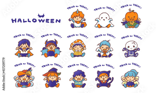 ハロウィンの仮装 のベクターイラストセット　吸血鬼やゾンビ、ジャックオランタンなど 