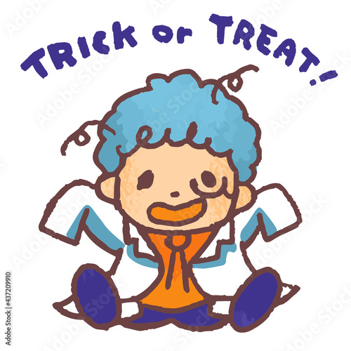 ハロウィンでマッドサイエンティストに仮装する子供のベクターイラスト