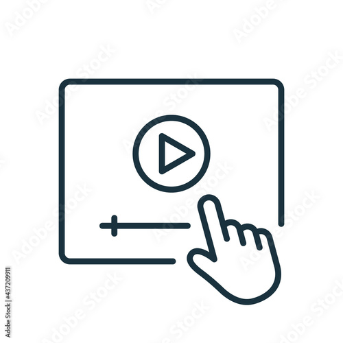 Video Tutorials Line Icon. Video Player with Mouse Pointer Linear Icon. E-learning and Online Education concept. Distant Education and Online Webinar pictogram. Editable stroke. Vector illustration
