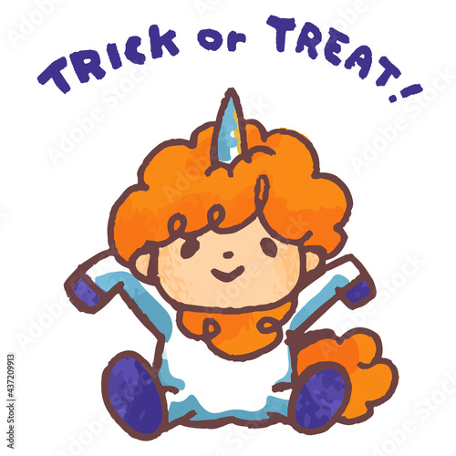 ハロウィンでユニコーンに仮装する子供のベクターイラスト