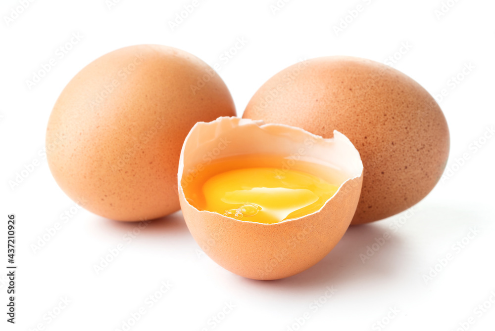 close-up view of three chicken eggs isolated on white background close-up view of three chicken eggs isolated on white background