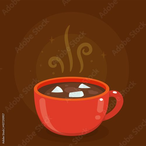 Hot Drink with marshmallows. Isolated Vector Illustration