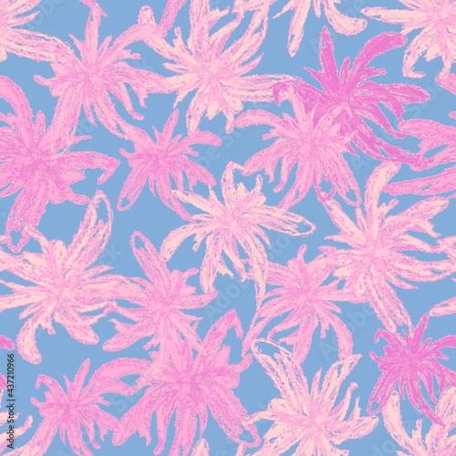 Seamless pattern. Abstract pink flowers on a blue background. Endless botanical background. For fabrics  textiles  clothing  packaging.