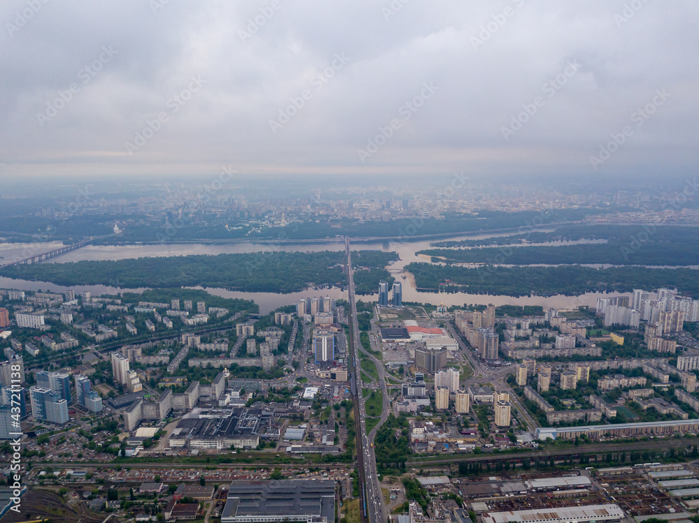 Residential area in Kiev. Aerial drone view.