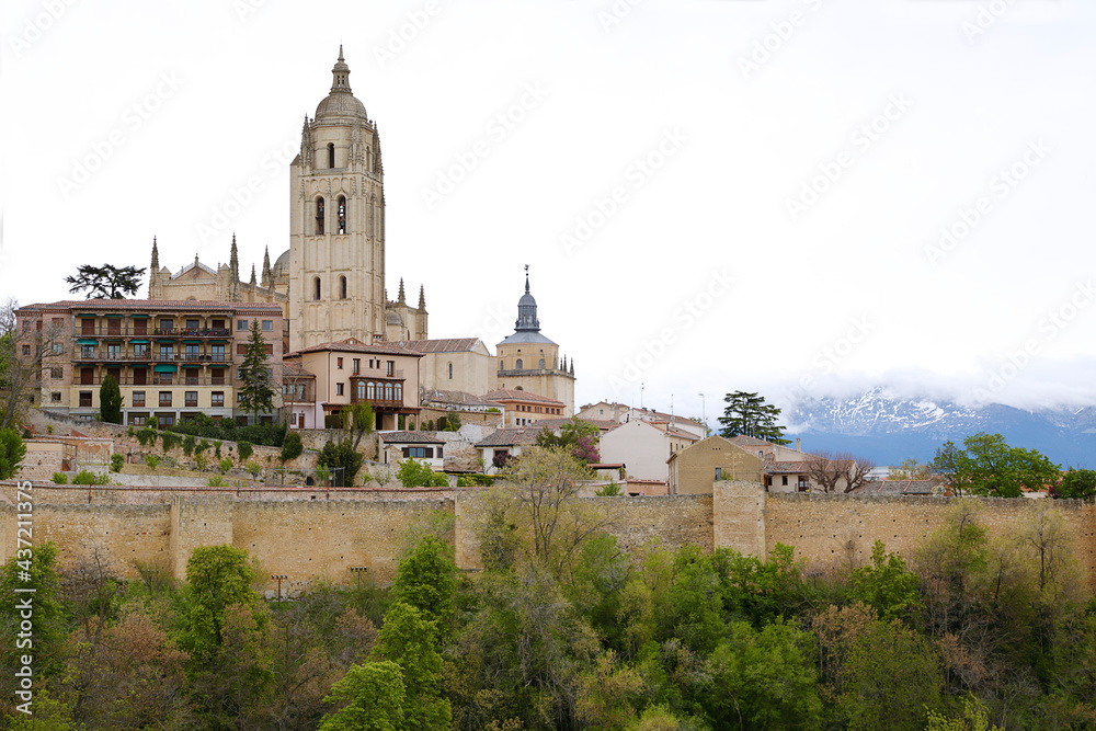 Panoramic view over the Cathedral of Segovia in Spain
