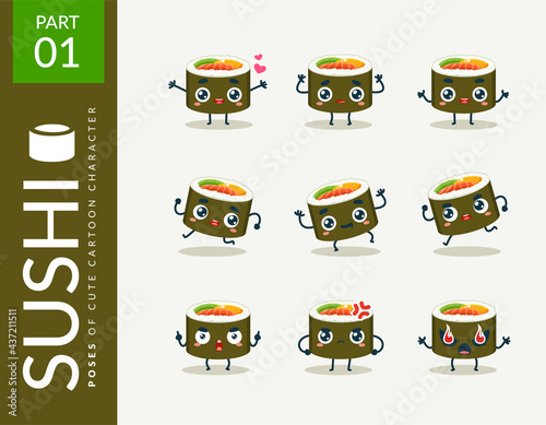 Cartoon images of Sushi. First set. Vector Illustration