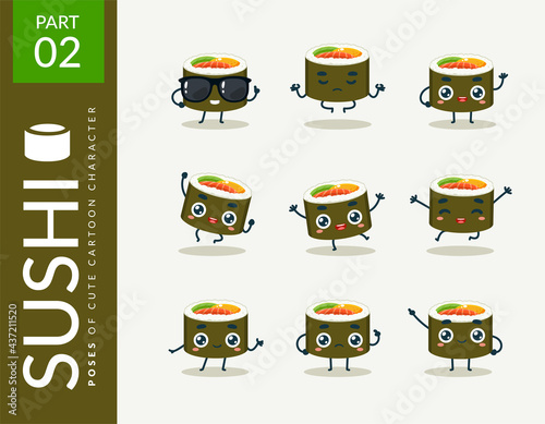 Cartoon images of Sushi. Second set. Vector Illustration