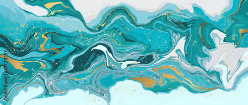 luxury wallpaper. Blue marble and gold abstract background texture. Indigo ocean blue marbling with natural luxury style swirls of marble and gold powder.