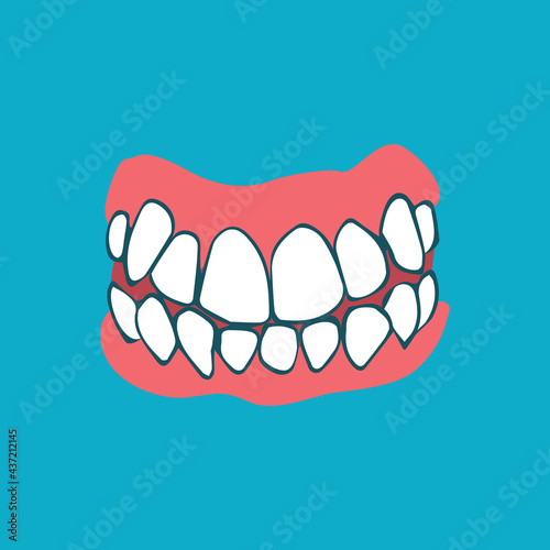 Human Jaws Hand drawn Vector Illustration. Medical Device Dental Equipment. Graphic for stomatology, dentist. White Human Teeth Doodle Style