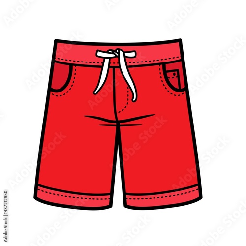 Denim shorts on the drawstring for boy color variation for coloring on a white background