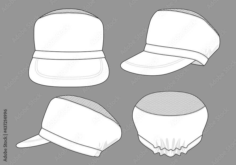 White Mesh Industry Peak Cap Template Vector On Gray Background. White Mesh Industry Peak Cap Template Vector On Gray Background.