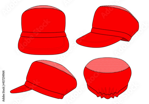 Red Mesh Industry Peak Cap Template Vector On White Background.