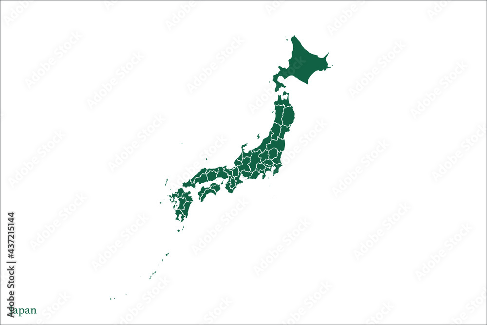 Japan map Green Color on White Backgound
