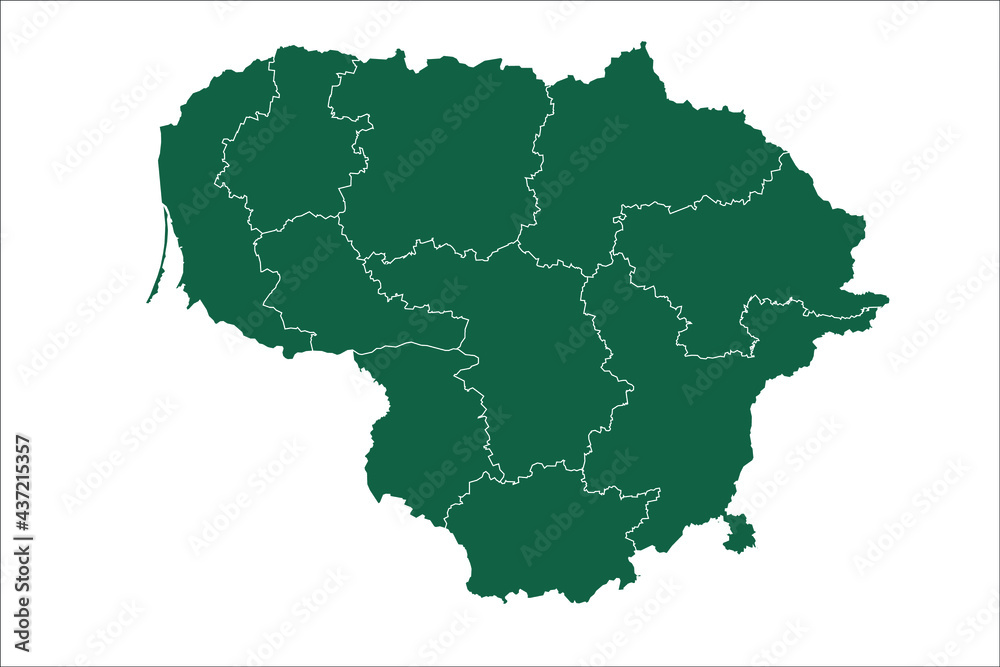 Lithuania map Green Color on White Backgound