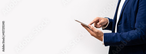 Wallpaper Mural Businessman holding digital tablet device in hands. Banner with copy space for your display or montage design. Torontodigital.ca