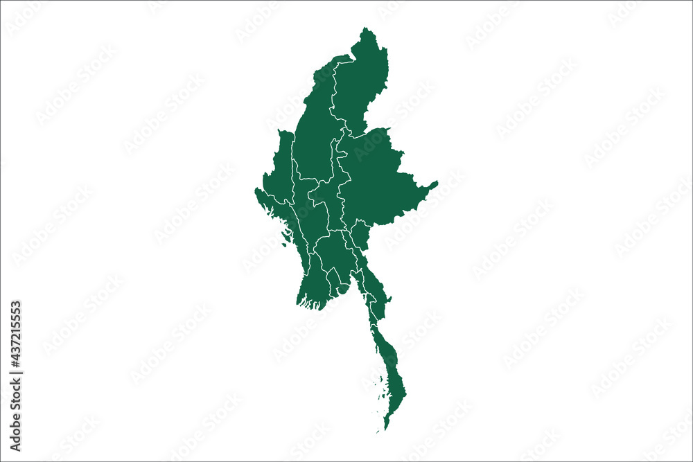 Myanmar map Green Color on White Backgound