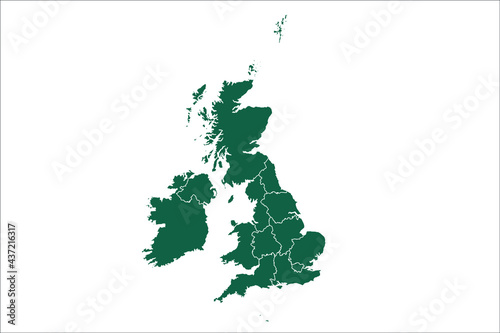 United Kingdom map Green Color on White Backgound	