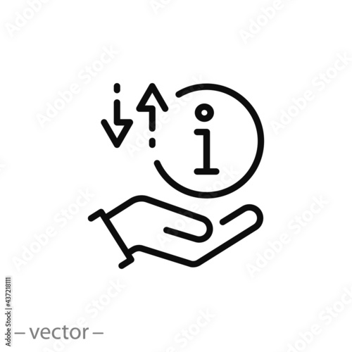 get or share information, icon, info faq exchange, hand guide concept, assistance, help, editable stroke vector illustration