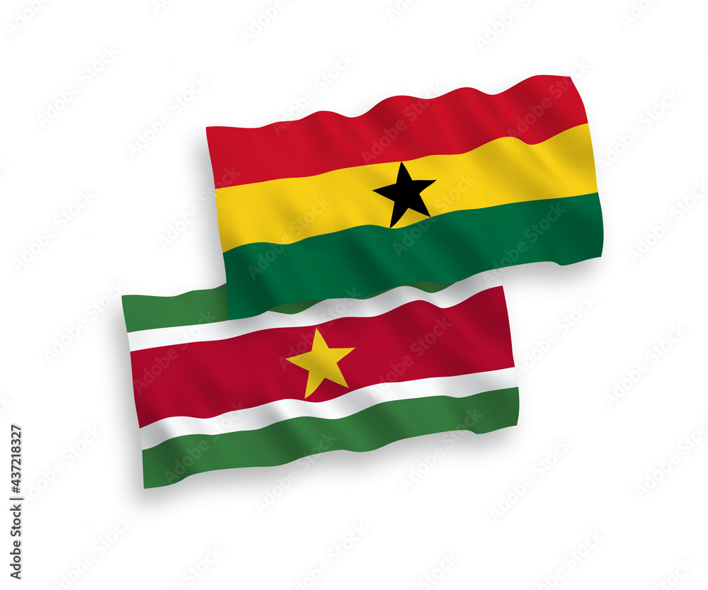 Flags of Republic of Suriname and Ghana on a white background