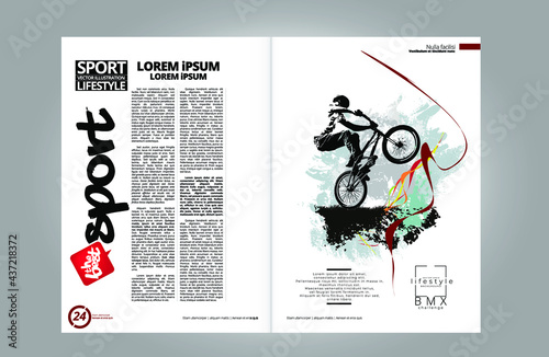 Printing magazine or e-book with sport subject in background, easy to editable vector