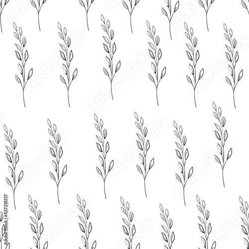 white seamless pattern with black ears of wheat