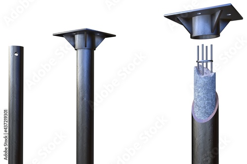 Photography screw foundations fill with cement and reinforcing