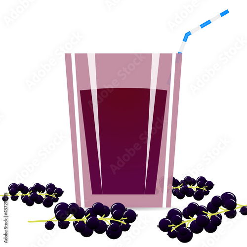 A glass of currant juice with currants, vector art illustration.