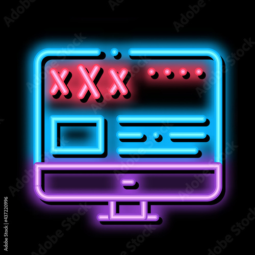 Porn Web Site neon light sign vector. Glowing bright icon Porn Web Site sign. transparent symbol illustration