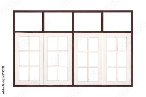 Vintage white painted wooden window frame isolated on a white background