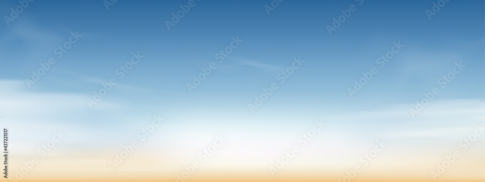 Fototapeta premium Blue sky with altostratus clouds background,Vector Cartoon sky with cirrus clouds,Concept all seasonal horizon banner in sunny day spring and summer in the morning.Horizon four seasons background
