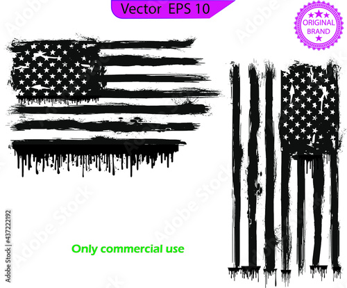 American Flag Dripping Paint Design. USA Flag. Distressed American flag with splash and dripping   elements, design illustration of America, patriot, military, veteran, army  flag,