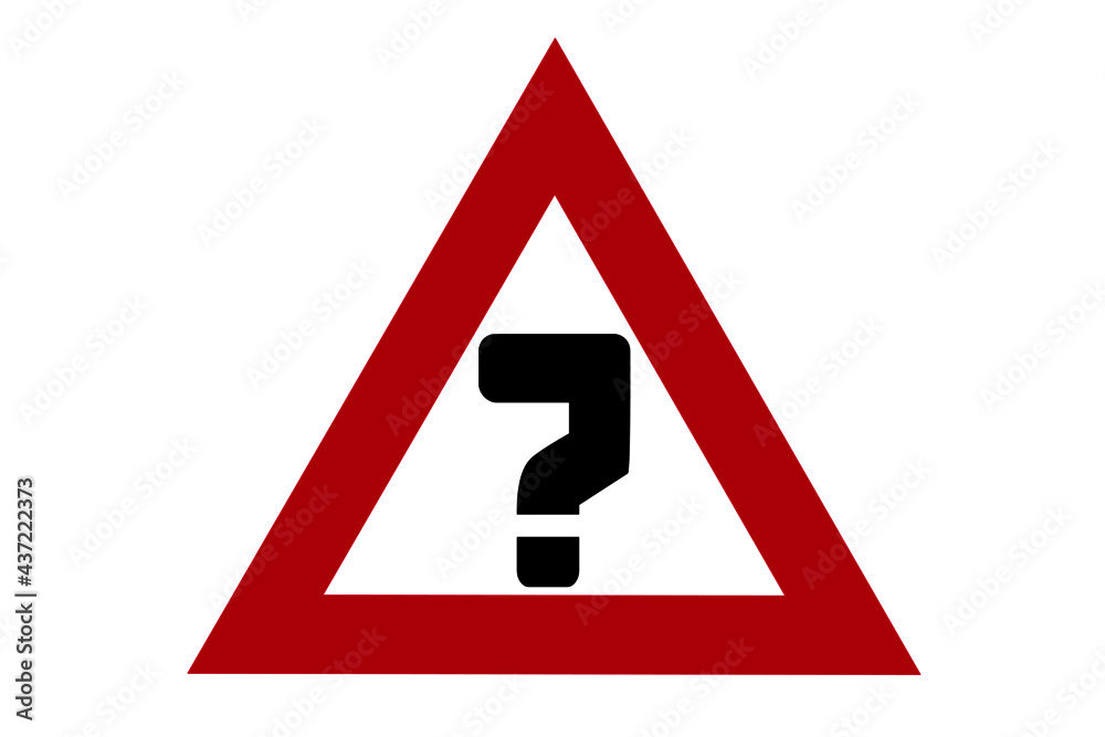 Red Triangle Road sign with question mark isolated on a white background. Red Triangle Road sign with question mark isolated on a white background.