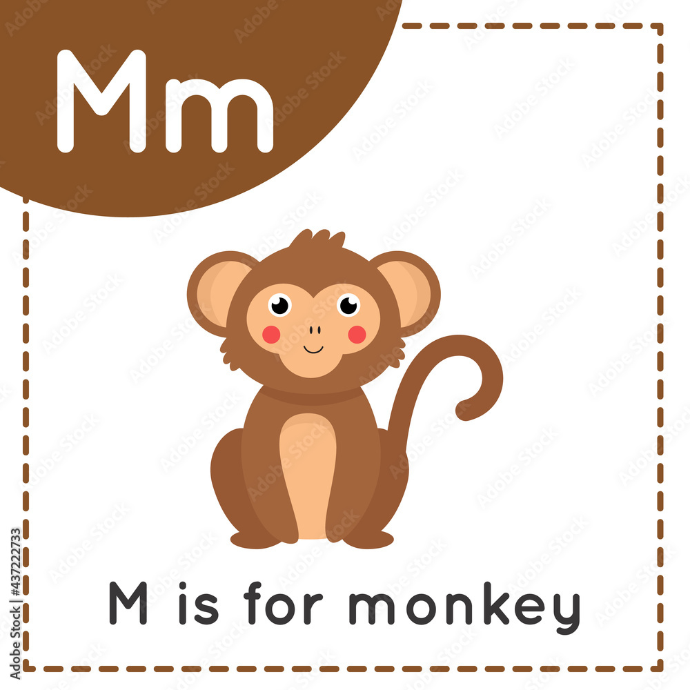 Learning English alphabet for kids. Letter M. Cute cartoon monkey ...