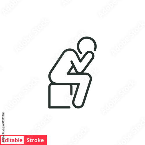 Depression man line icon. Simple outline style. Depress, sad, lonely, loneliness, alone, person, sorrow, stress concept. Vector illustration isolated on white background. Editable stroke EPS 10.