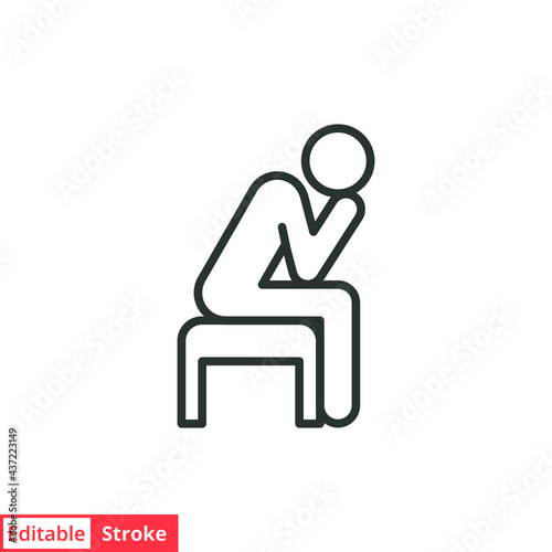 Depression man line icon. Simple outline style. Depress, sad, lonely, loneliness, alone, person, sorrow, stress concept. Vector illustration isolated on white background. Editable stroke EPS 10.