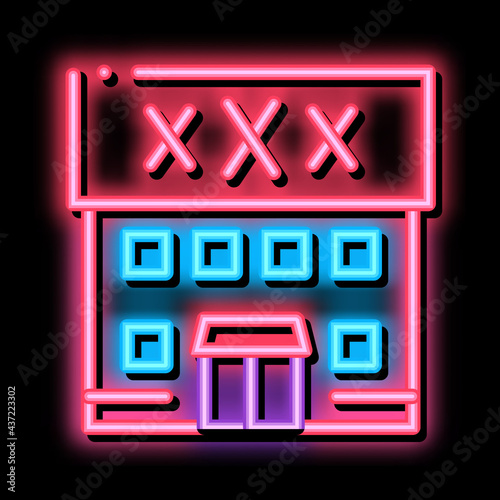 Sex Shop Building neon light sign vector. Glowing bright icon Sex Shop Building sign. transparent symbol illustration