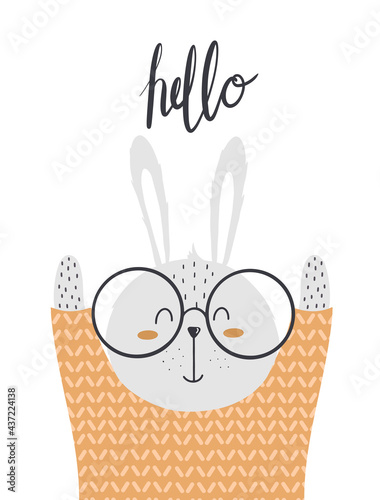 Cute bunny in a sweater in a scandinavian style