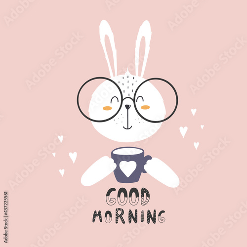 Rabbit with scandinavian style cup and lettering