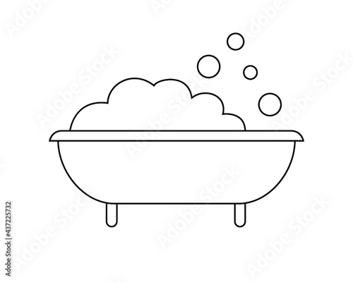 Bath with bubbles line icon isolated on a white background
