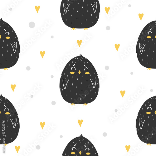 Seamless pattern of cute chickens in scandinavian style