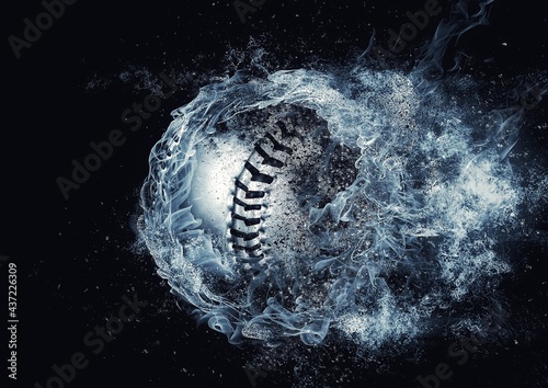 Photography Splashing 3D rendered baseball ball and black background