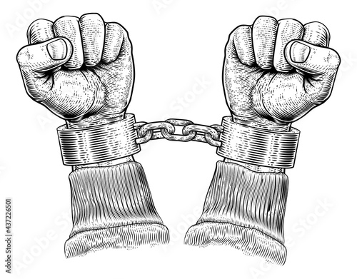 Prisoner Shackles Chained Hands Vintage Woodcut